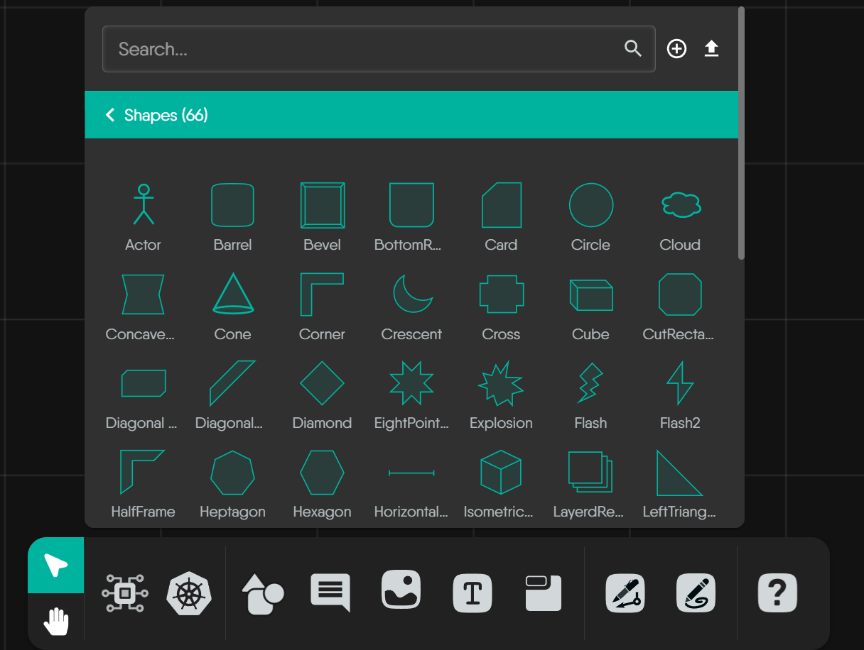 Generic shapes palette in Kanvas